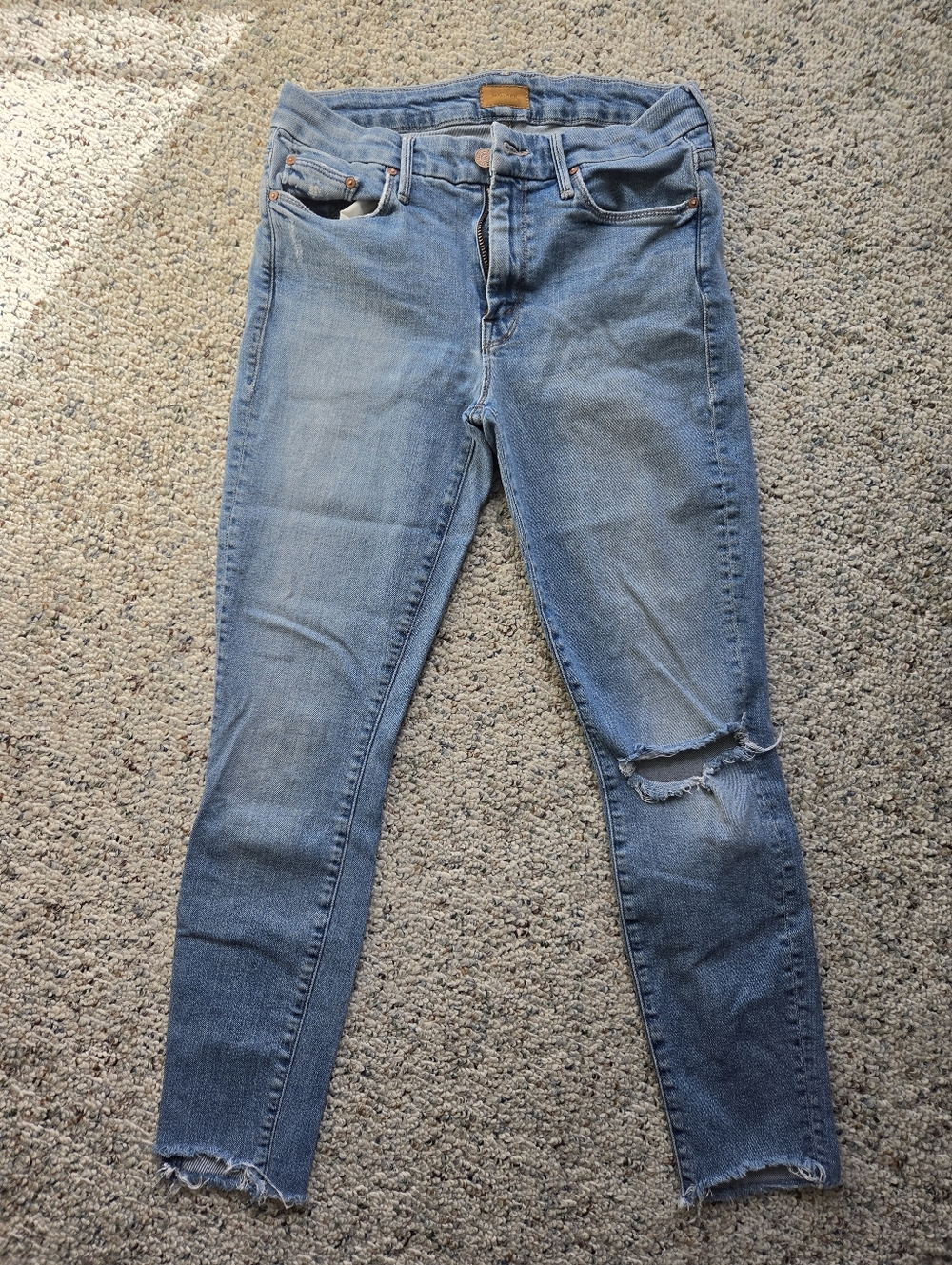 MOTHER Light Blue Skinny Jeans with Knee Distress